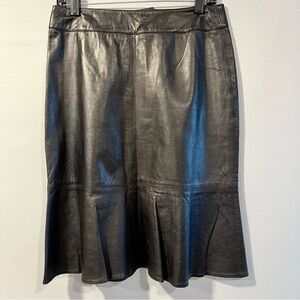 Etcetera Black Leather Midi Skirt